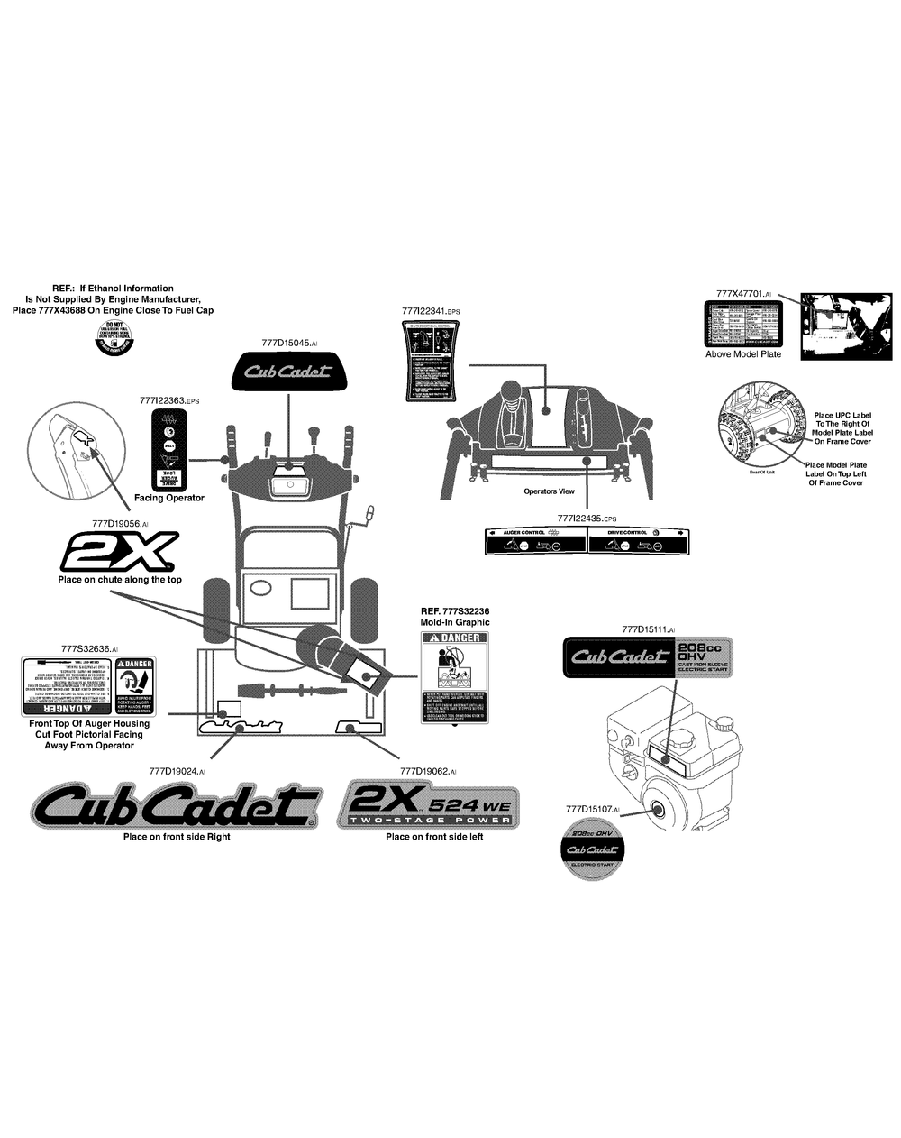 Label Map Diagram and Parts List for 2X524WE (31AM63SR710-31AM63SR713-31AM63SR756)(2014) Cub Cadet Snow Blower